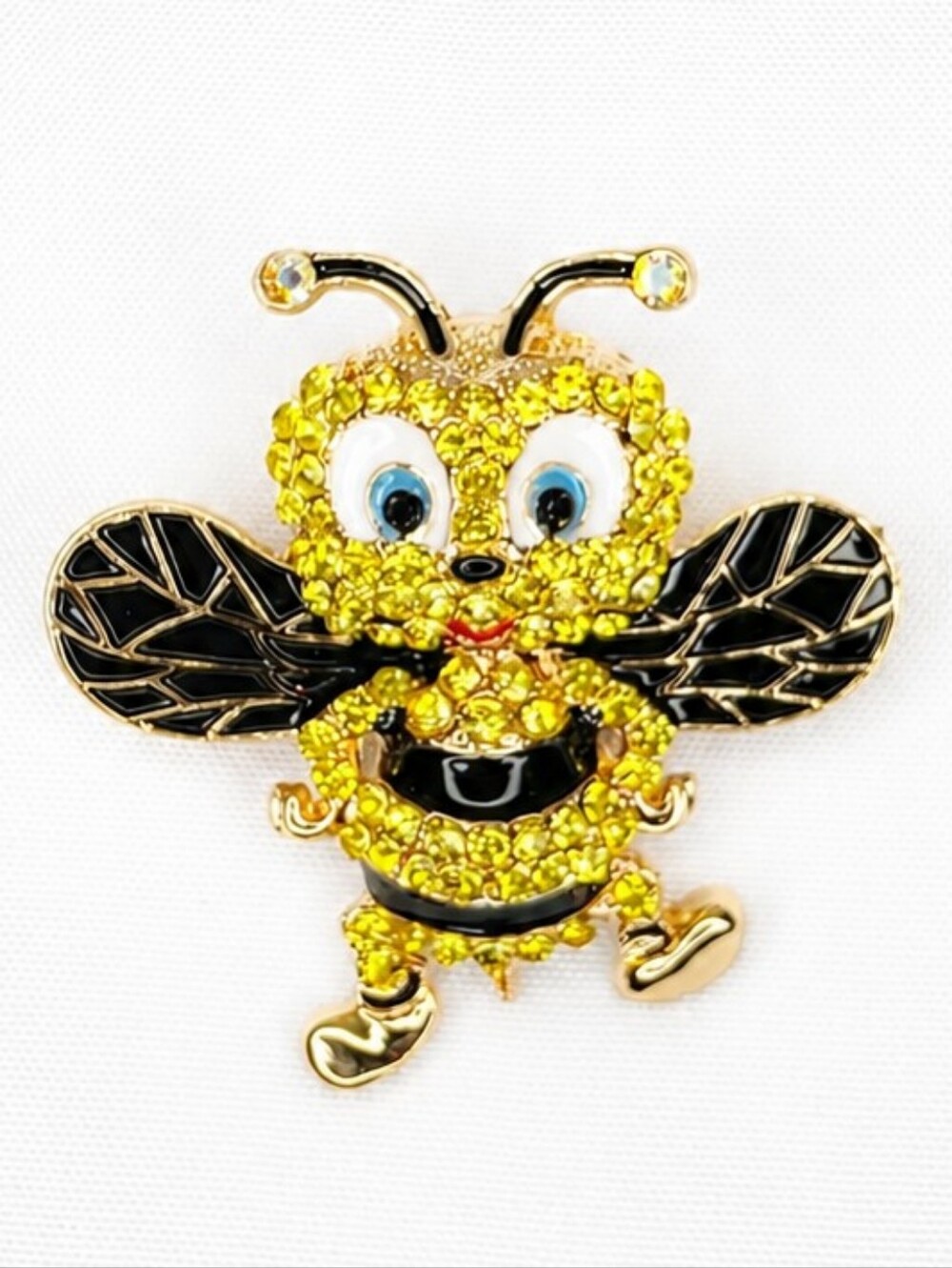 💎 Rhinestone Bumble Bee Brooch Pin Gold Tone Black Enamel Whimsical Statement